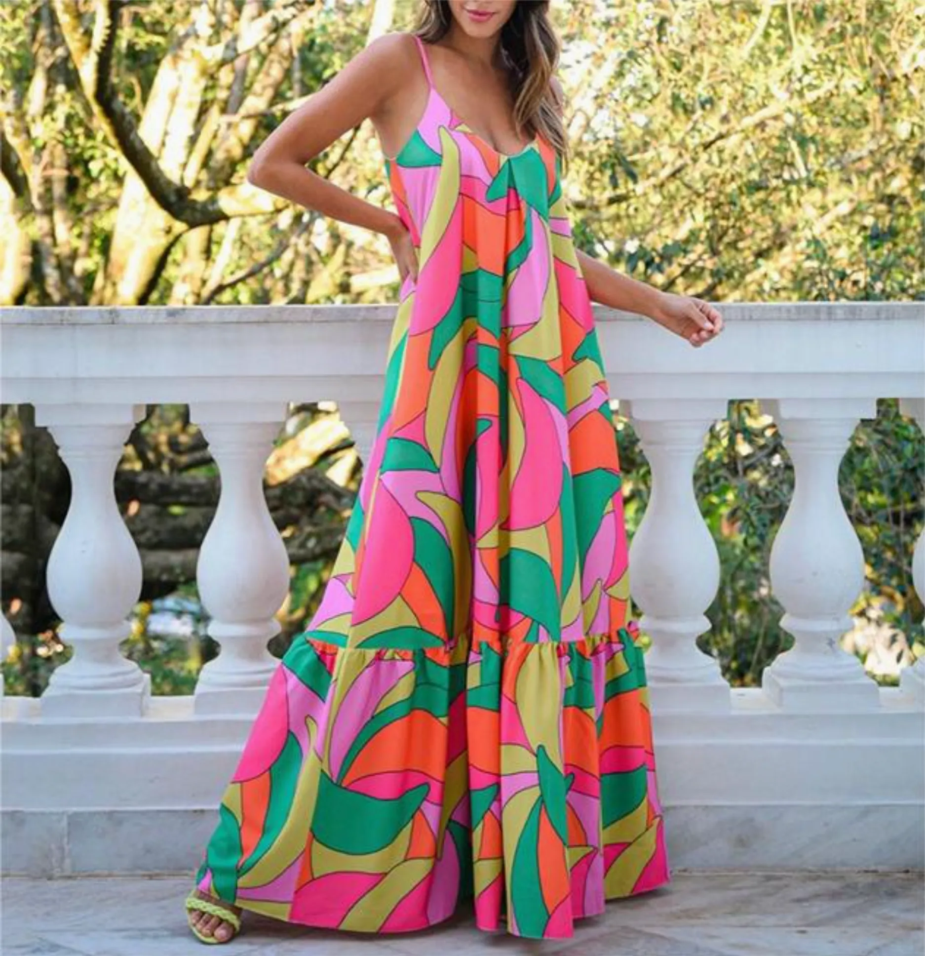 Women Maxi Sundress - Bohemian Floral