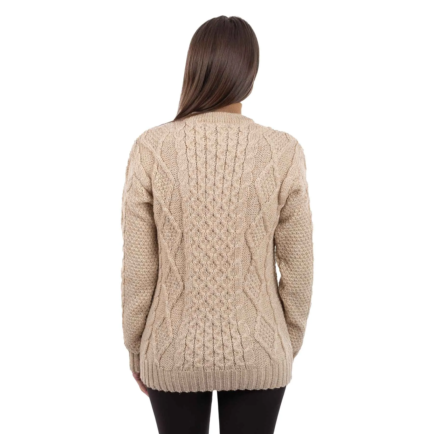 Women's Cable Aran Knit Fisherman Sweater, Parnsip