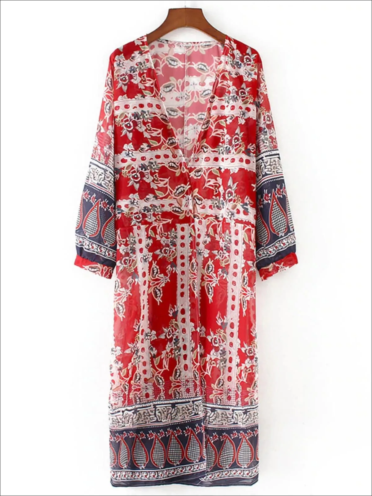 Women's Floral Sheer Maxi Bohemian Kimono