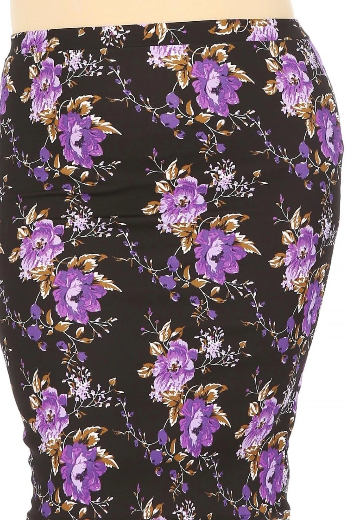 Women's Plus Size Floral Print Knee-Length Fitted Style Pencil Skirt