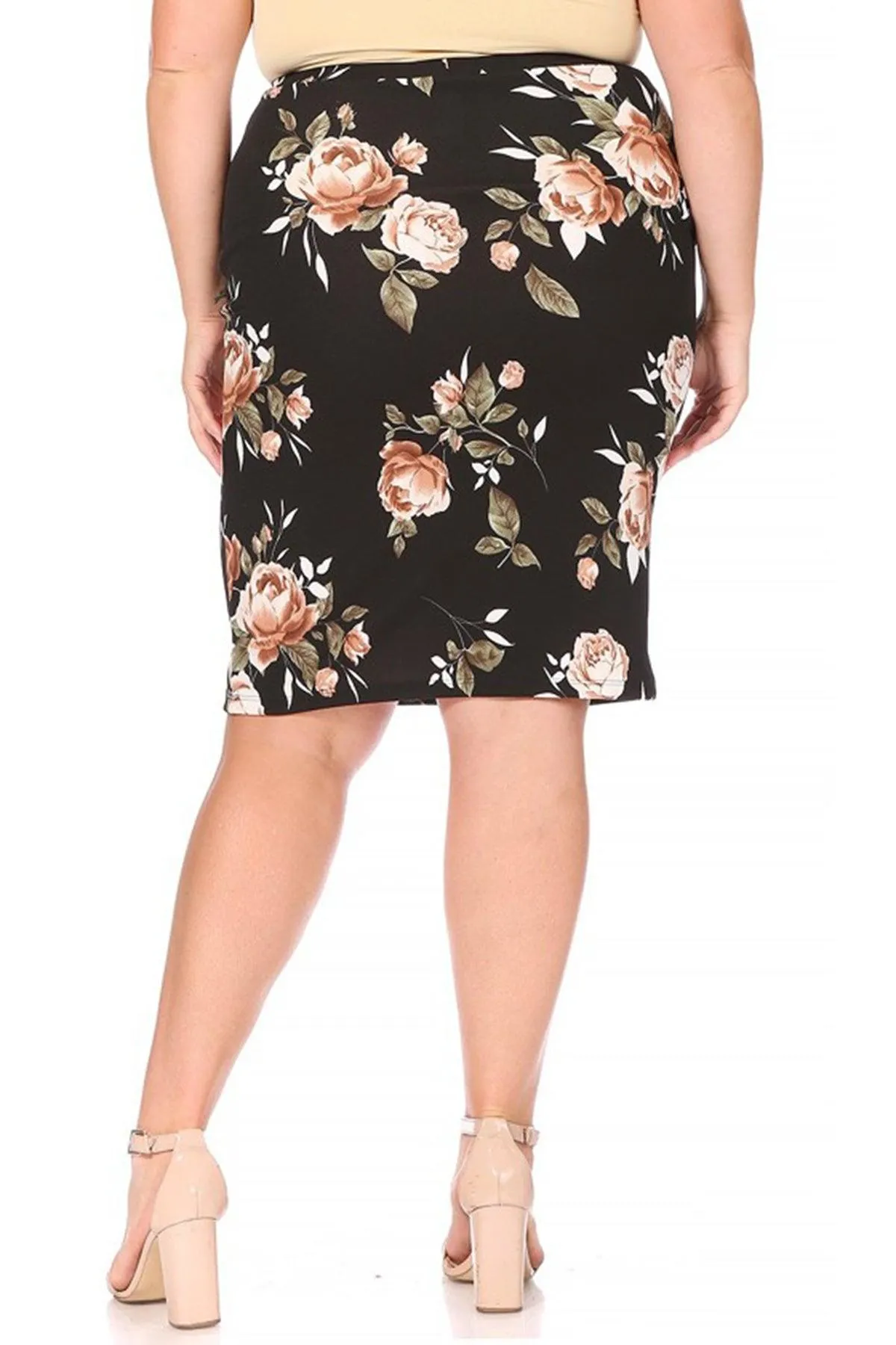 Women's Plus Size Floral Print Knee-Length Fitted Style Pencil Skirt