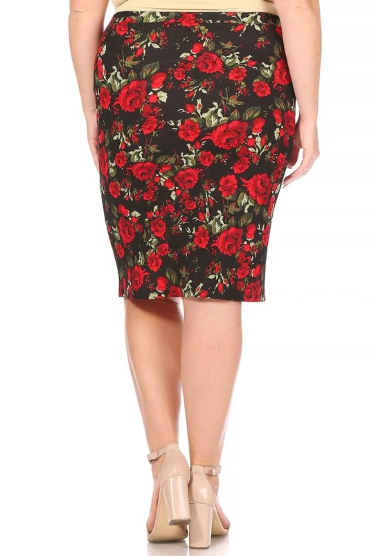 Women's Plus Size Floral Print Knee-Length Fitted Style Pencil Skirt