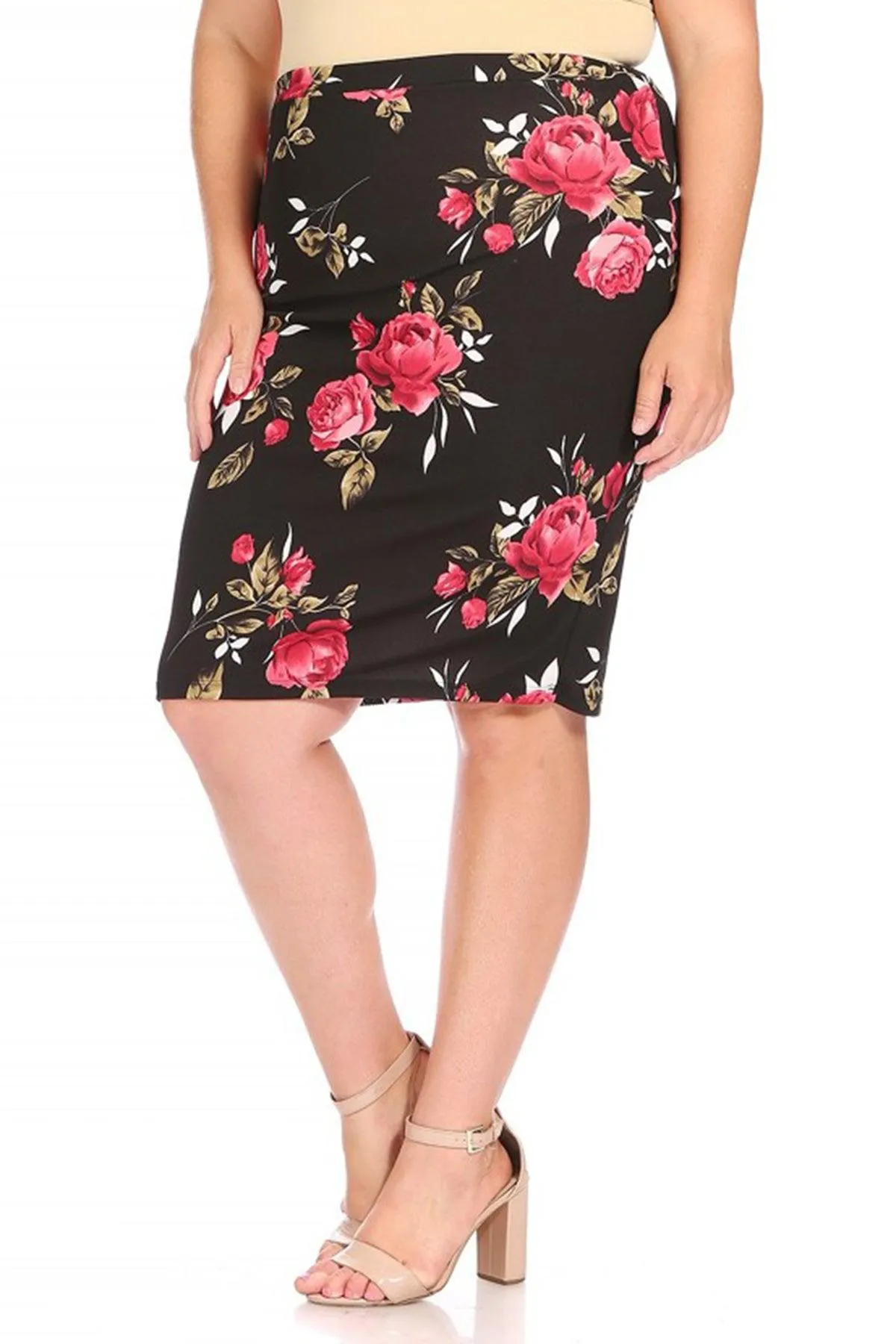 Women's Plus Size Floral Print Knee-Length Fitted Style Pencil Skirt