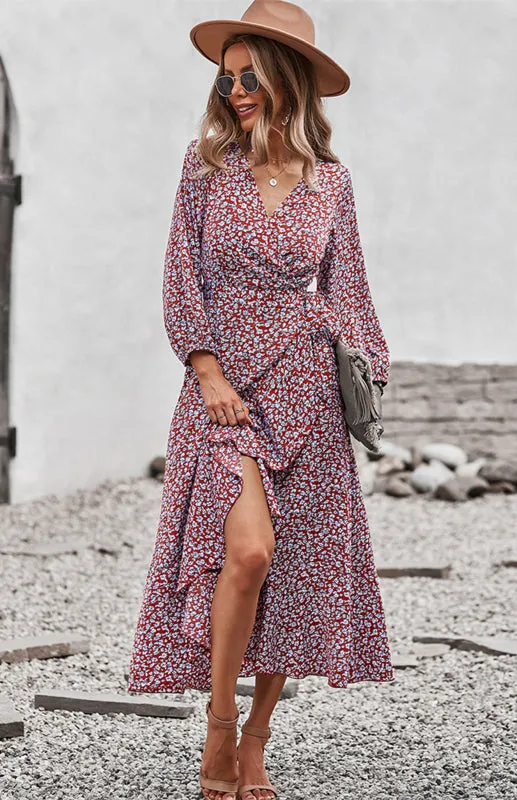 Wrap Maxi Dress Floral  | Long Maxi dress | Maxi Dress with Slit